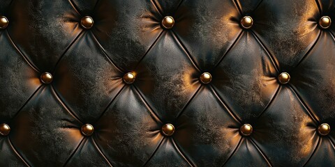 Naklejka premium Black leather couch with gold buttons