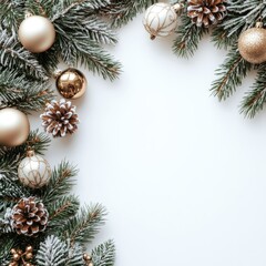 Elegant Christmas Frame with Pine Branches & Decor