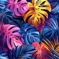 Tropical leaves vibrant colorful layout high resolution image