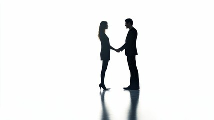 Silhouette of a couple holding hands, facing each other.