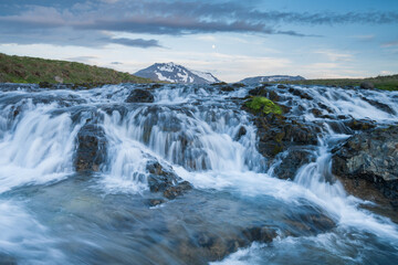 Waterfall in iceland in the evening