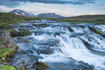 Waterfall in iceland in the evening