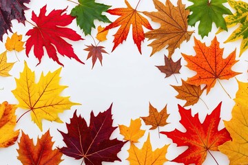 Fototapeta premium Array of Colorful Autumn Leaves on a Bright White Background