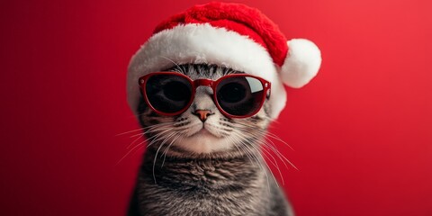 Cool Santa Cat with Stylish Sunglasses & Santa Hat