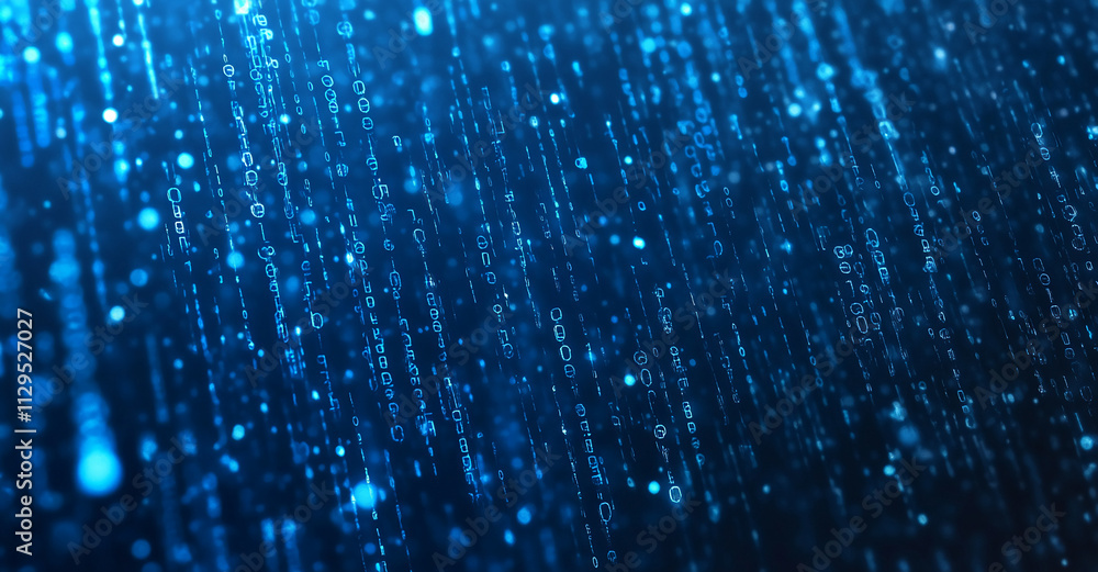 Aufkleber Digital patterns create a mesmerizing visual effect in deep blue tones reminiscent of a futuristic data stream