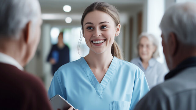 Sch&uuml;lerin macht Praktikum im Pflegeheim oder Krankenhaus