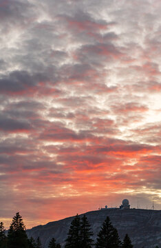 Stunning sunset view over air traffic control center, La Dole