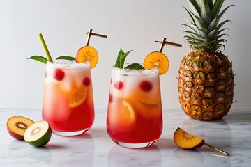 Fototapeta premium Refreshingly Fruity Mai Tai Cocktail on Pristine White Background