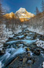 mountain river in winter