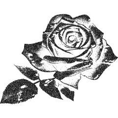 Rosebud flower, collage element with vintage stipple photocopy effect, with retro grainy texture. Vector illustration for grunge psychedelic surreal poster or tattoo in 90s aesthetic.