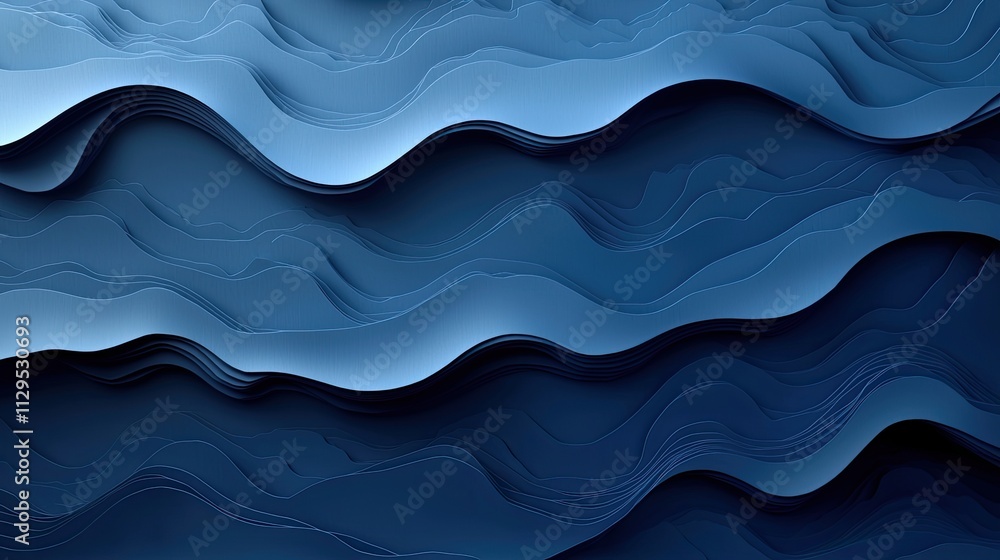 Poster stylized waves in various shades of blue showcase depth and texture in a serene abstract composition
