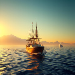 Fototapeta premium Majestic Voyage at Sunset A Titanic-Inspired Ship Journey