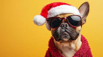 Cool Santa Dog Wearing Sunglasses & Santa Hat