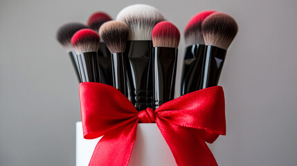 Red Ribbon Makeup Brushes Set  Cosmetic Tools  Beauty Kit  Gift