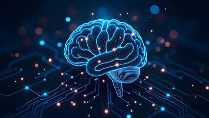 Futuristic digital brain with neural circuits and glowing connections in tech design