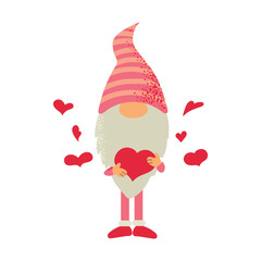 Valentine's Day banner background card with gnome holding heart