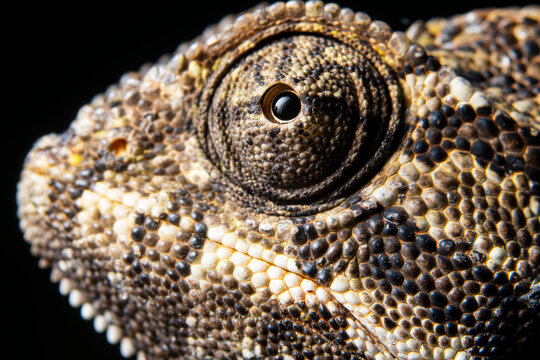 Close-up of Chameleon Eye Showcasing Intricate Scale Patterns