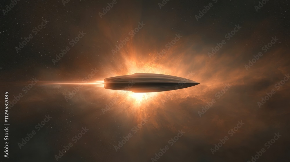 Aufkleber futuristic spaceship flying through the night sky. the spaceship is in the center of the image, with