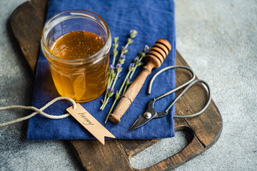 Lavender and honey theme with rustic decor and tools