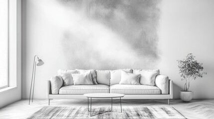 Living room interior drawing by pencil