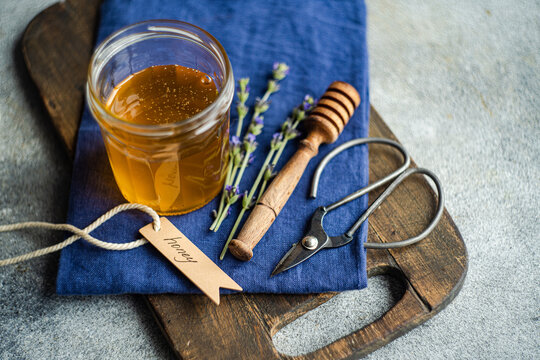 Lavender and honey theme with rustic decor and tools