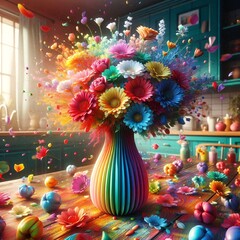 Summer flowers and colorful explosion in kitchen