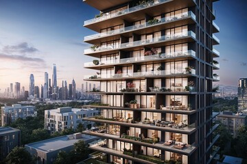 Obraz premium Contemporary Living Area with Scenic City Views and Skyline Luxury