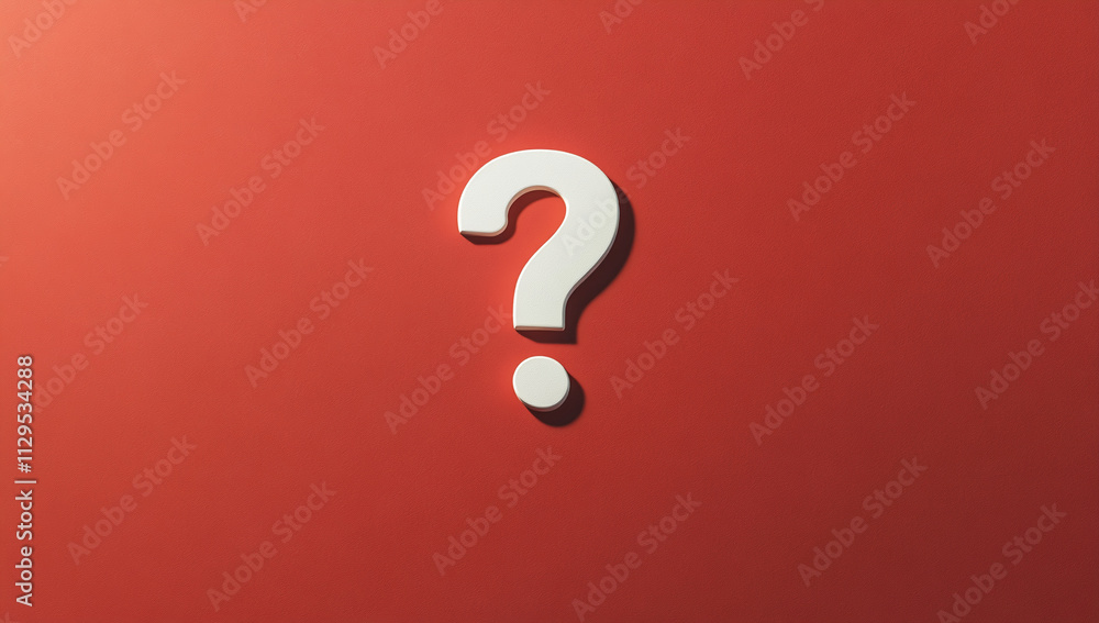 Poster Bold question mark on vibrant red background inviting curiosity and thought