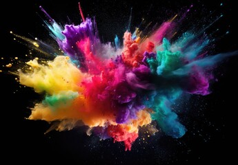 Explosion of colored powder isolated on black background. Abstract colored background