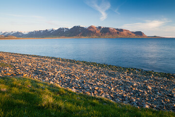 beautiful icelandic landscape in the shine of the midnight sun