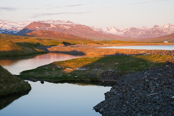 beautiful icelandic landscape in the shine of the midnight sun