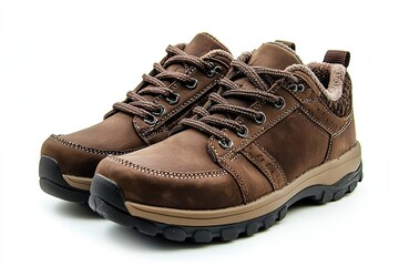 Leather winter boots on white background