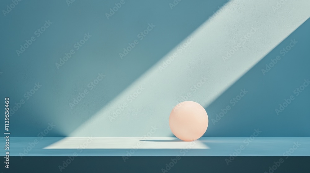 Poster single pink sphere on a blue surface. the sphere is in the center of the image and is positioned in 