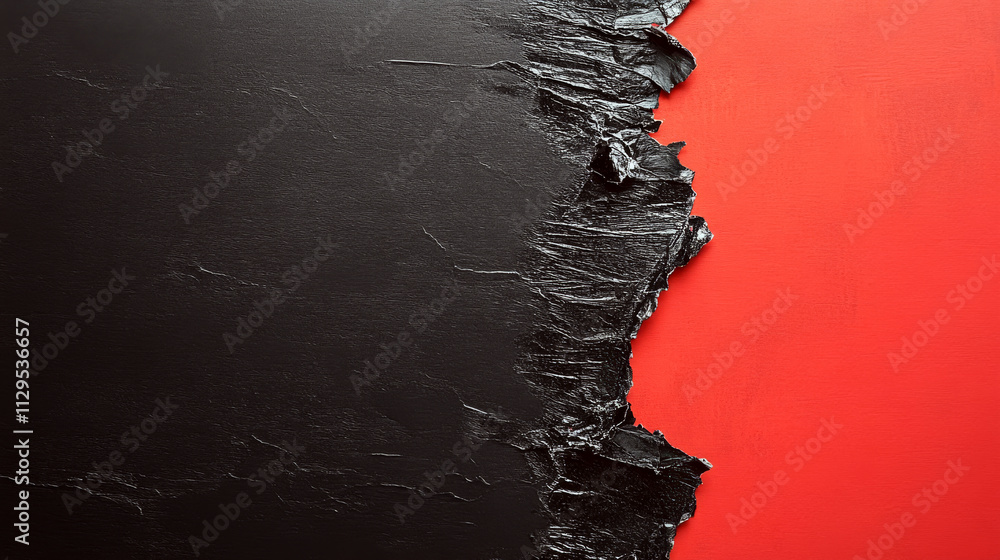 Poster black and red textured surface with irregular torn edges, creating a contrast. concept of art, textu