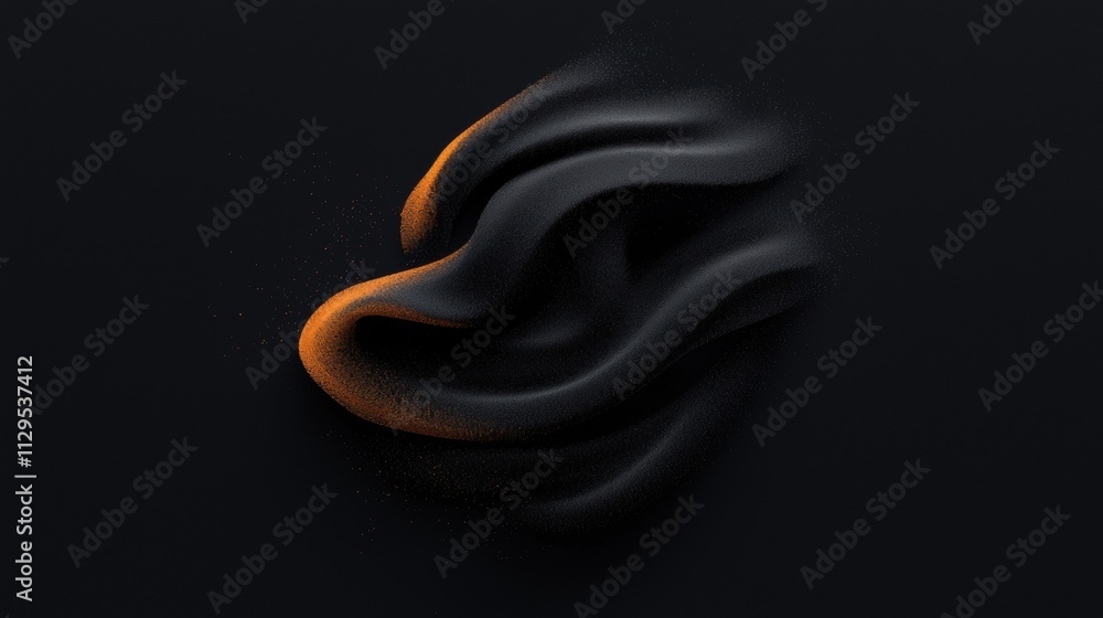 Poster abstract digital art piece that appears to be a 3d rendering of an ear. the ear is in the center of 