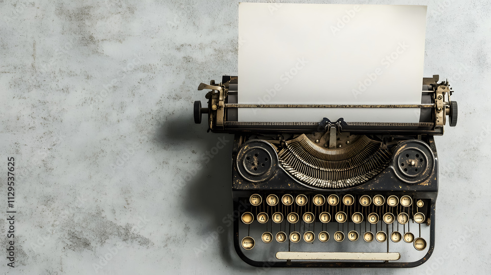 Fototapete a typewriter with a blank sheet of paper, leaving space for your text.