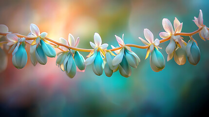 dreamy macro photograph of jade vine flowers showcasing their unique turquoise and white colors, creating serene atmosphere