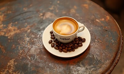 Aromatic Coffee in White Cup with Beans