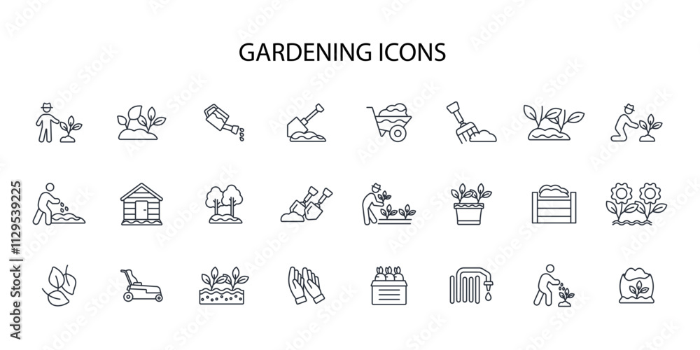 Poster gardening icon set.vector.editable stroke.linear style sign for use web design,logo.symbol illustrat