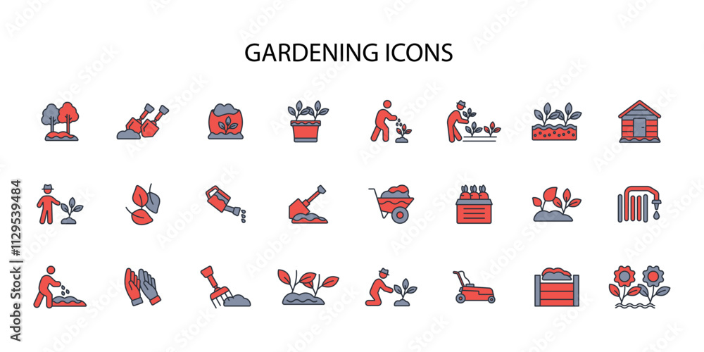 Poster gardening icon set.vector.editable stroke.linear style sign for use web design,logo.symbol illustrat