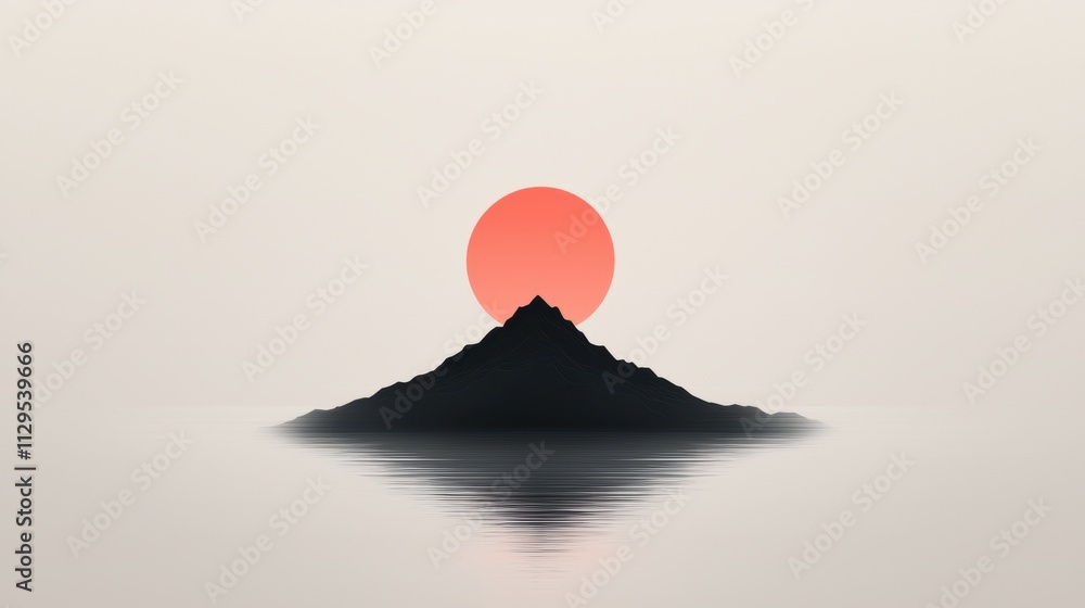 Poster minimalistic illustration of a small island in the middle of a body of water. the island is black in