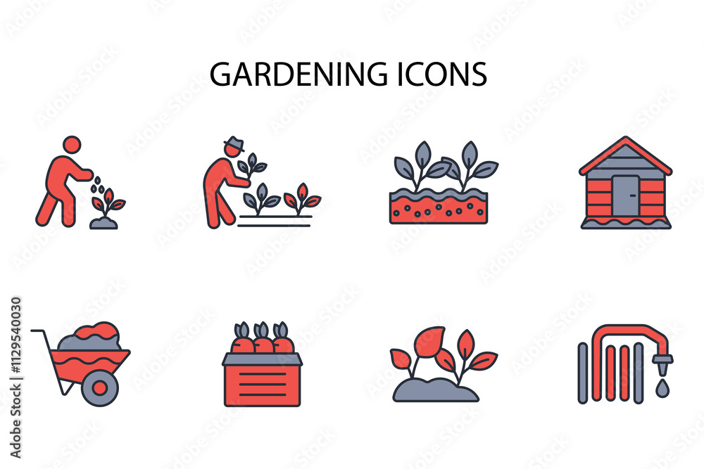 Poster gardening icon set.vector.editable stroke.linear style sign for use web design,logo.symbol illustrat