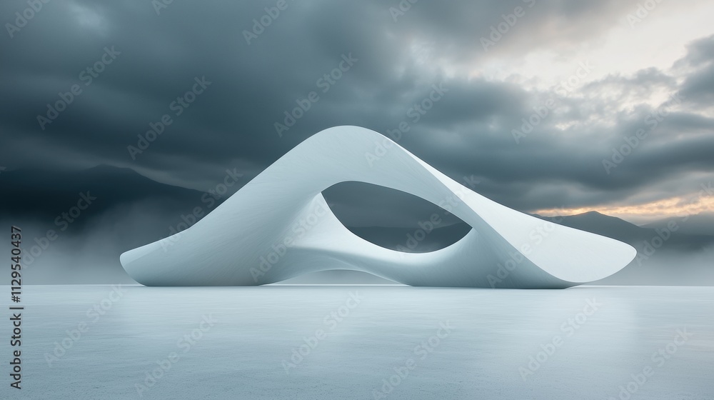 Poster digital art piece that appears to be a 3d rendering of a large, abstract sculpture in the middle of 