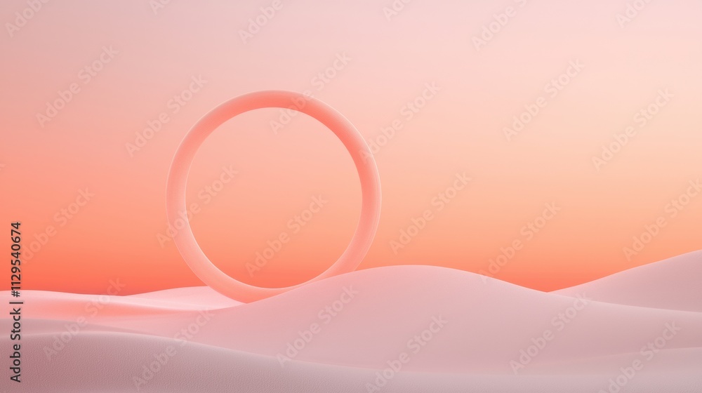 Poster abstract digital art piece with a pink and orange gradient background. in the center of the image, t