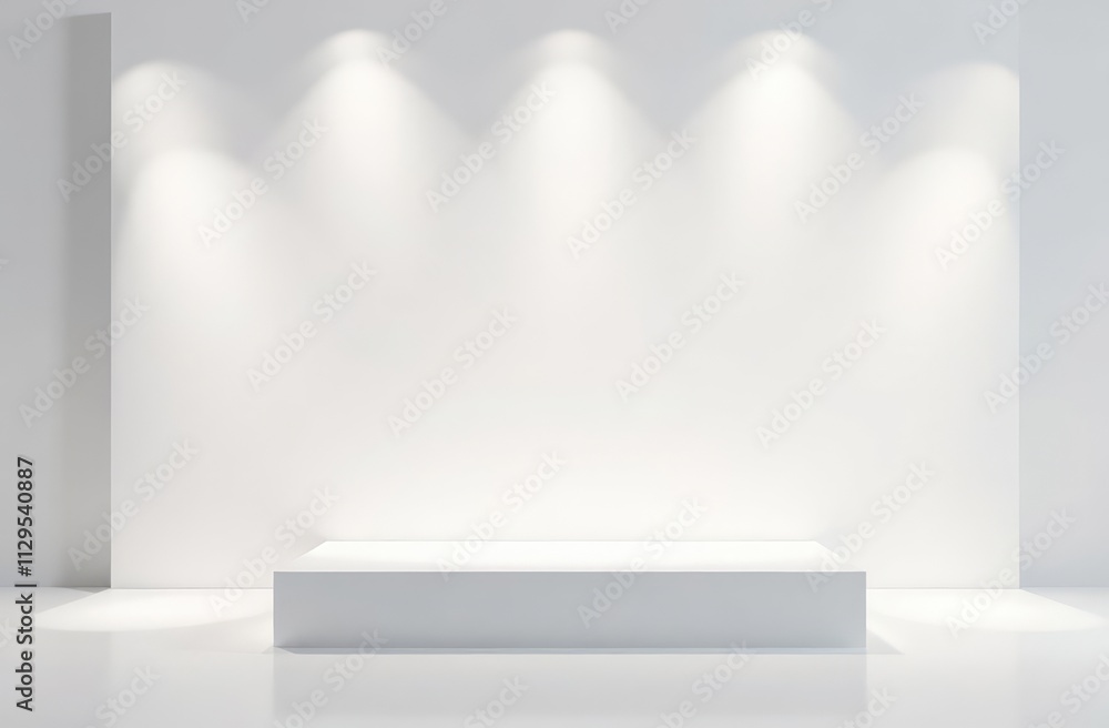 Poster white geometric shapes abstract background. white table shapes empty copy space abstract display ill