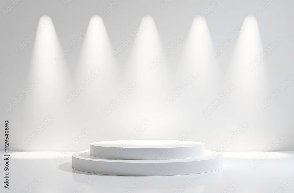 Poster white geometric shapes abstract background. white table shapes empty copy space abstract display ill