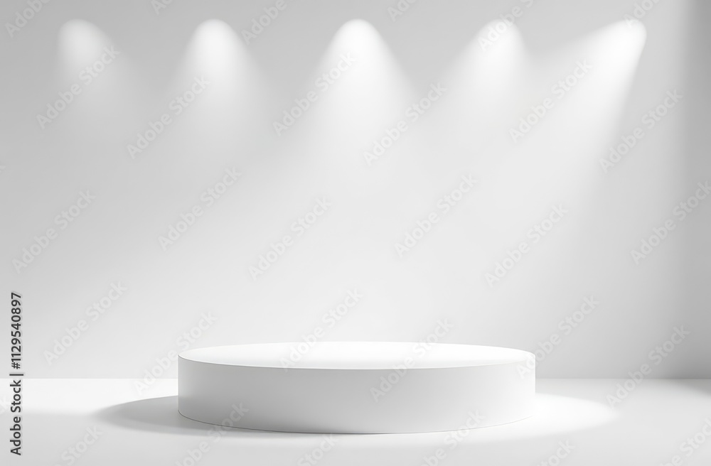 Poster white geometric shapes abstract background. white table shapes empty copy space abstract display ill