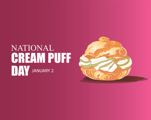 National Cream Puff Day. January 2. Holiday concept. Template for sunburst background, banner, card, poster. Vector illustration.