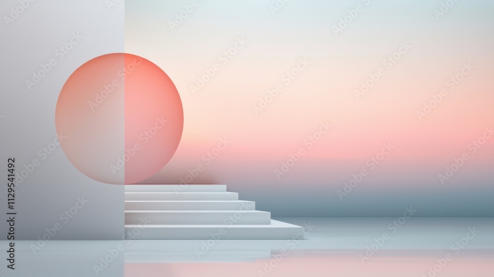 Poster 3d rendering of a staircase in an empty room. the staircase is white and has a modern design. on the