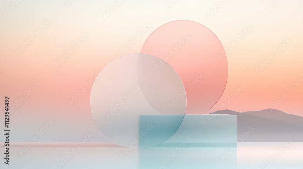 Poster abstract digital art piece with a gradient background. it features two large, overlapping circles in